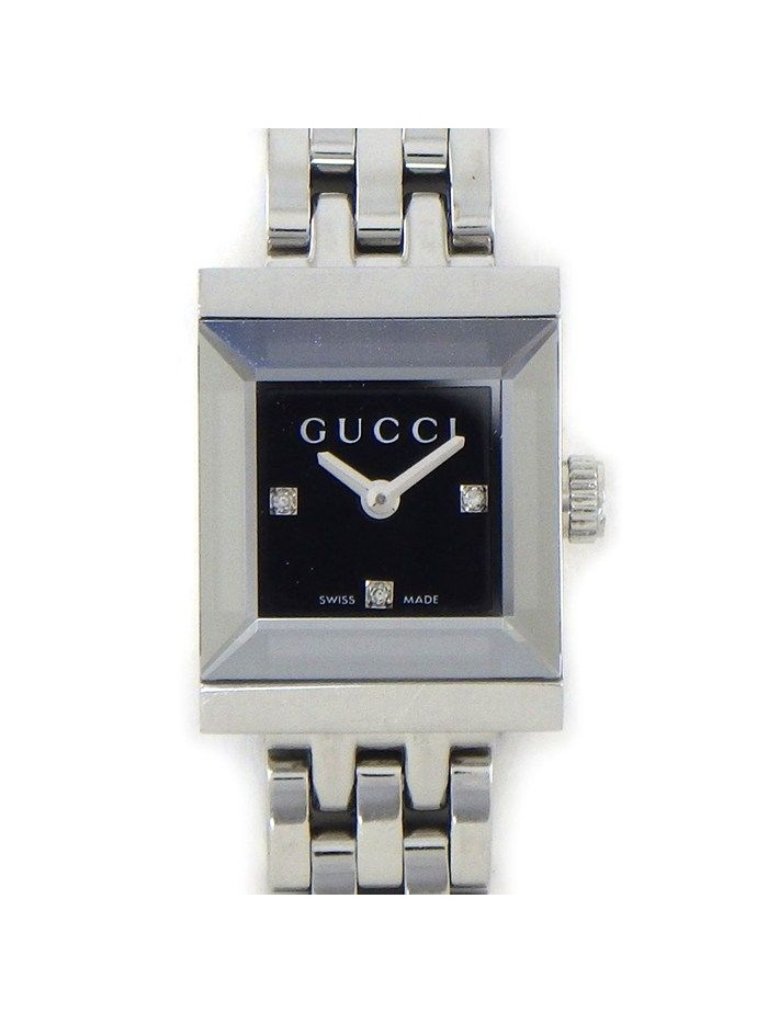 Gucci Watch Friends 1285 Diamond Index Square Black Dial Ss